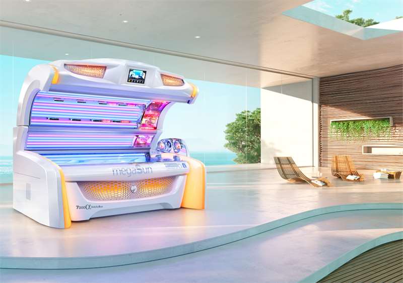 Солариум megaSun 7000 Alpha beautySun е серийно оборудван с музикална система, вграден MP3 плеър, автоматичен контрол на звука, музикална вибрация