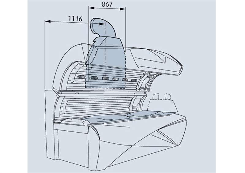 Солариум Ergoline Affinity 880 S Dynamic Power размери със система за извеждане на горещия въздух