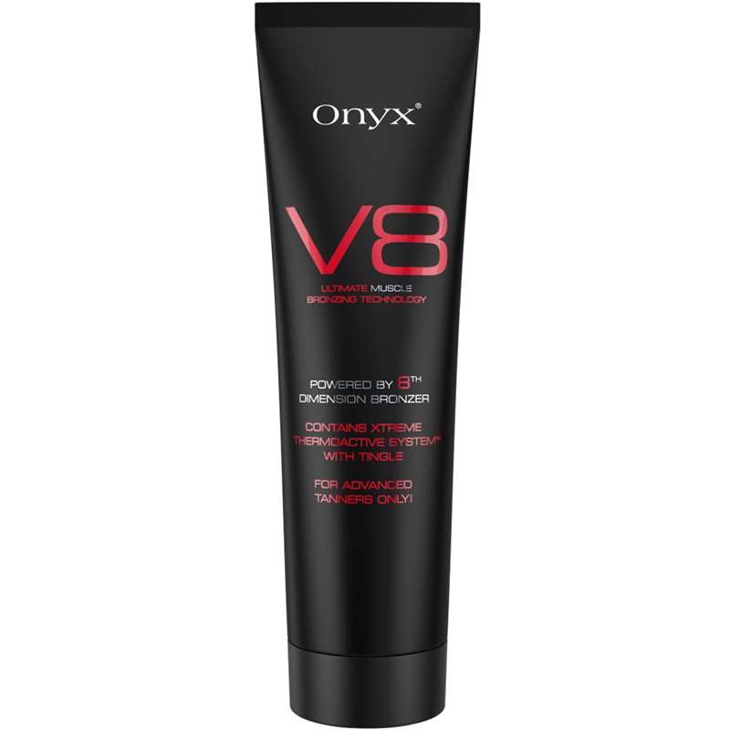 Лосион за солариум със загряващ ефект V8 Bronzer, козметика за солариум от Onyx, 150 ml