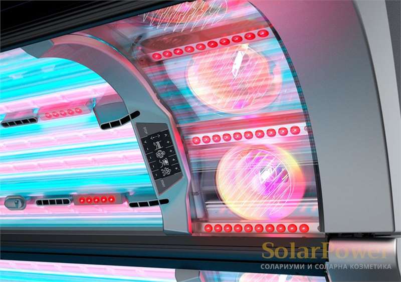 Солариум megaSun P9 e със специални лицеви лампи за максимален ефект и свеж тен на лицето и деколтето