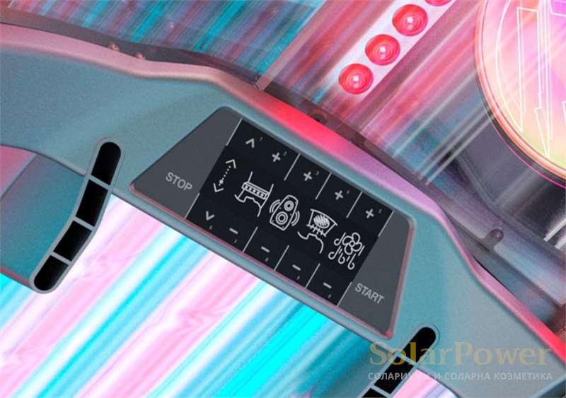 Солариум megaSun P9 е с ясно структуриран и интуитивен вътрешен дисплей и гласова навигация