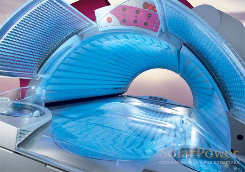 Солариум Ergoline Open Sun 550 Turbo Power осигурява вентилация на тялото, регулируема на дванадесет стъпала