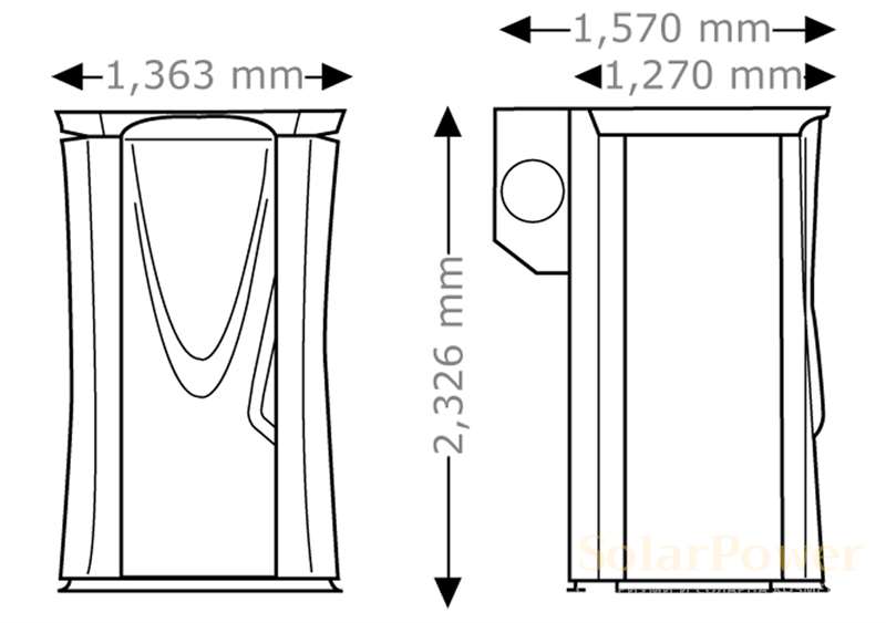 Солариум megaSun Tower pureEnergy T230, затворен, размери