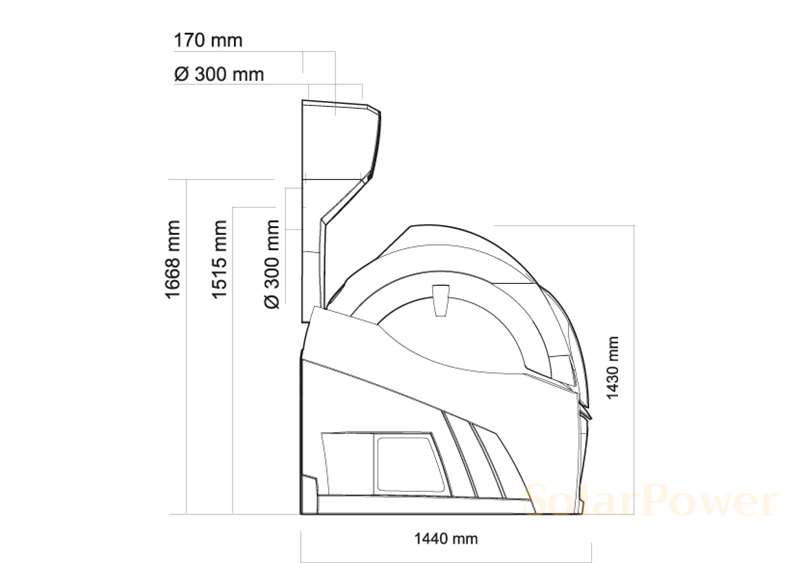 Солариум Luxura X10 52 SLI High Intensive, размери със система за извеждане на горещия въздух