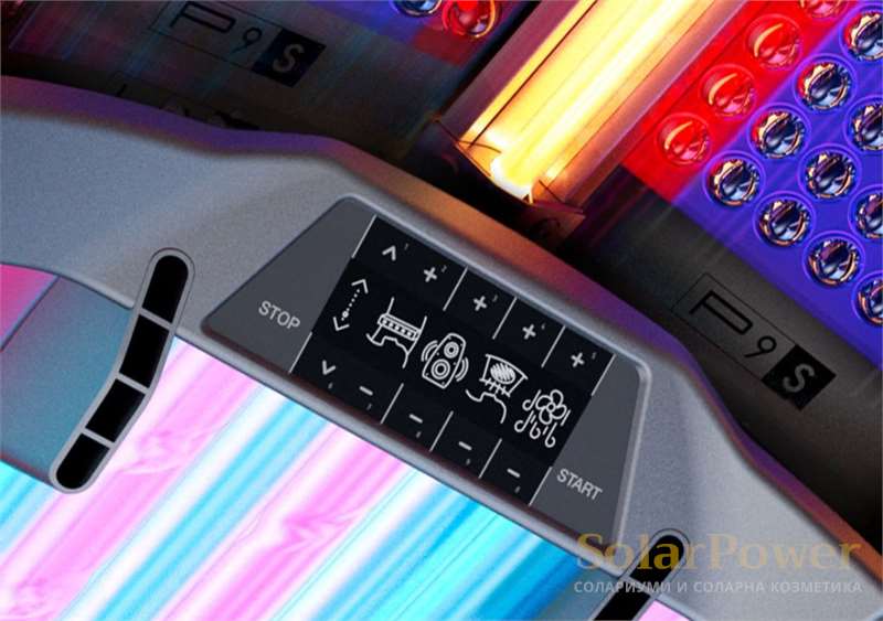 Солариум megaSun P9S е с ясно структуриран и интуитивен вътрешен дисплей и гласова навигация