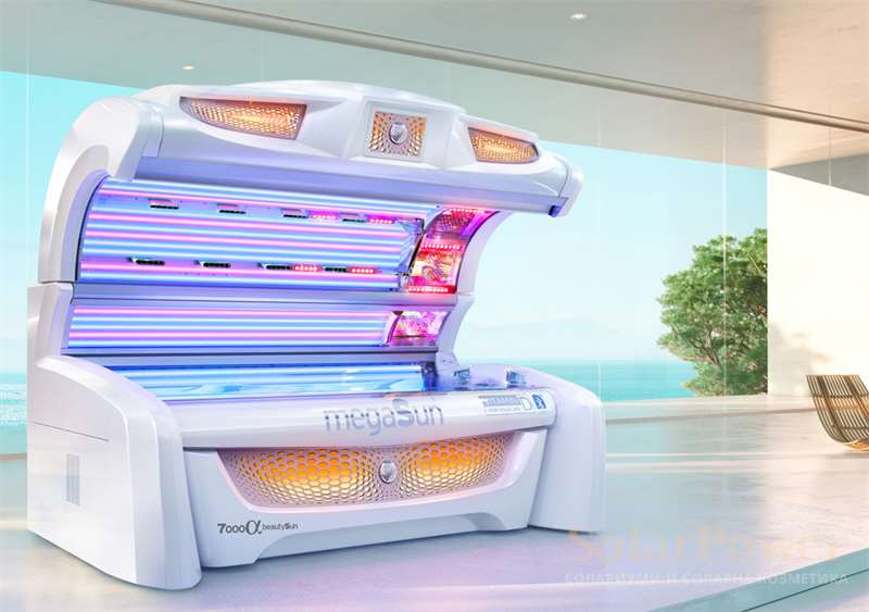 Солариум 7000 Alpha beautySun може да бъде оборудван с всички функции за комфорт на megaSun, като някой от тях се предлагат като опции