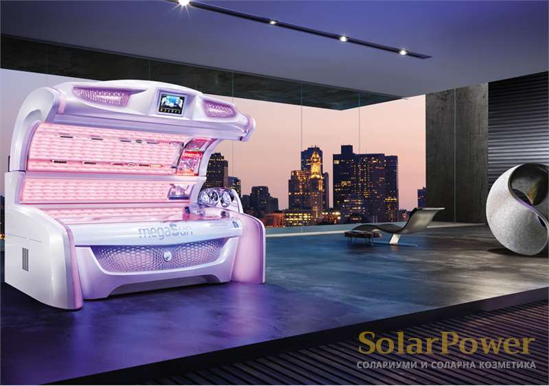 Солариум 7000 Alpha smartSun може да бъде оборудван с всички функции за комфорт на megaSun, като някой от тях се предлагат като опции