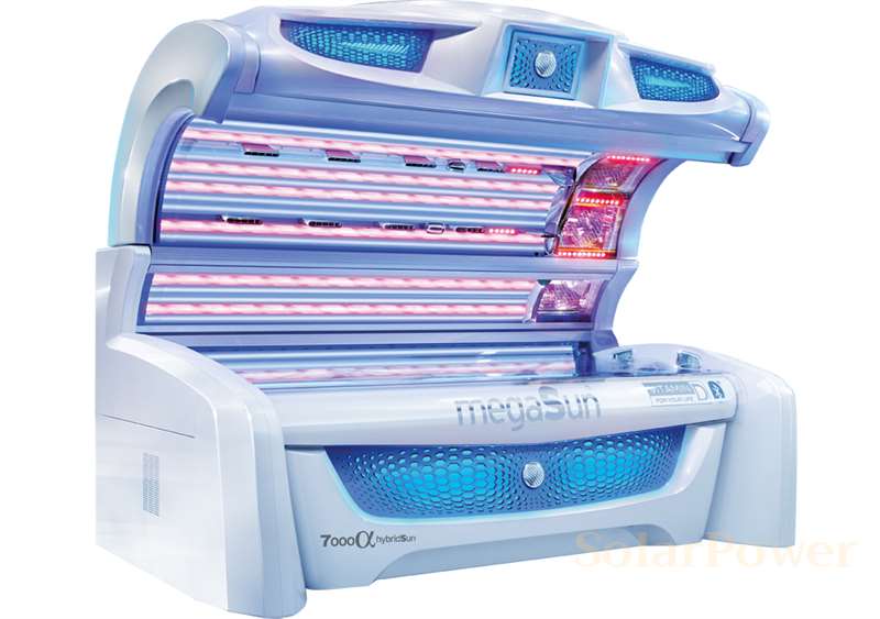 МegaSun 7000 Alpha hybridSun е солариум с Хибридна технология: комбинация от Ултравиолетова светлина за тен и Червена светлина за подмладяване