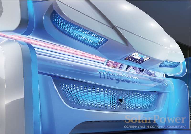 Солариум megaSun 7000 Alpha hybridSun притежава модерен дизайн с емоционална LED технология, предлагаща множество различни цветови програми 