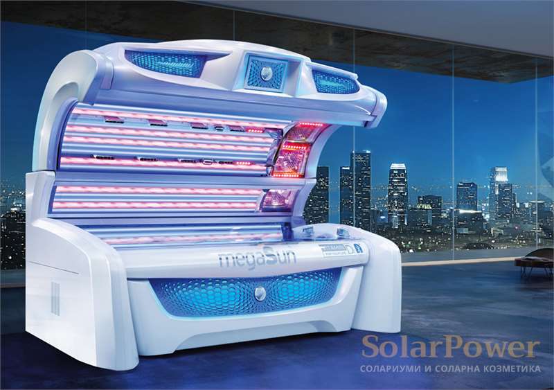 Солариум megaSun 7000 Alpha hybridSun се предлага с опция за функцията colorMotion plus: избор на множество различни цветови програми и анимации