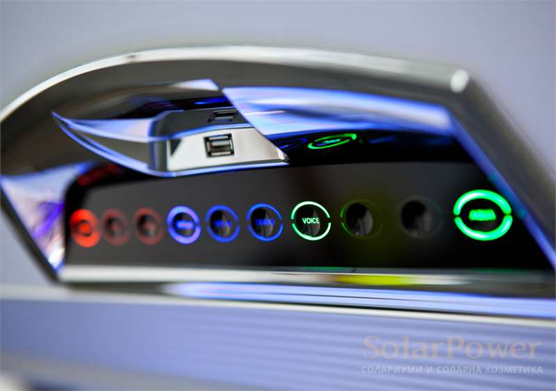 Солариум 6900 alpha deluxe intelliSun е с иновативен външен дисплей за индивидуални настройки за тен и комфорт преди всяка соларна процедура