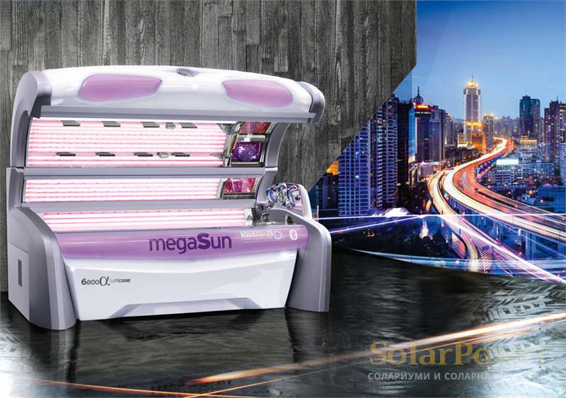 Солариум megaSun 6800 alpha hurricane се предлага с опция за вграден MP3 плеър, музикална вибрация и Bluetooth свързване