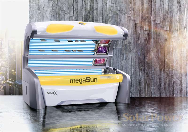 Солариум megaSun 6700 alpha Ultra Power е серийно оборудван с контрол на вентилацията, гласова навигация, смартфон свързване