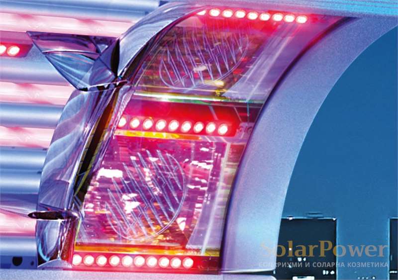 Солариум megaSun 7800α e със специални лицеви лампи за максимален ефект и свеж тен на лицето и деколтето