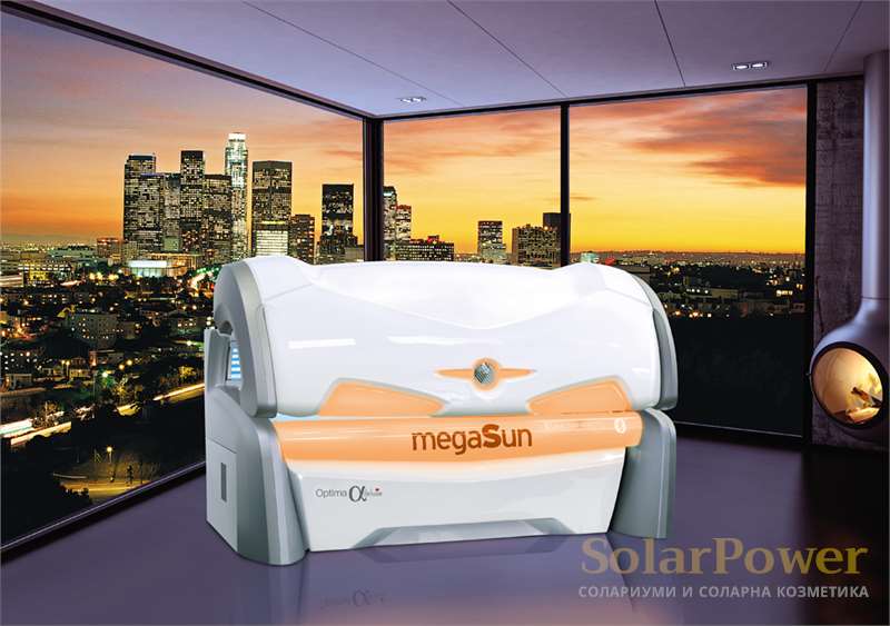 Солариум megaSun Optima Alpha Deluxe притежава модерен дизайн с емоционална LED технология, предлагаща множество различни цветови програми 