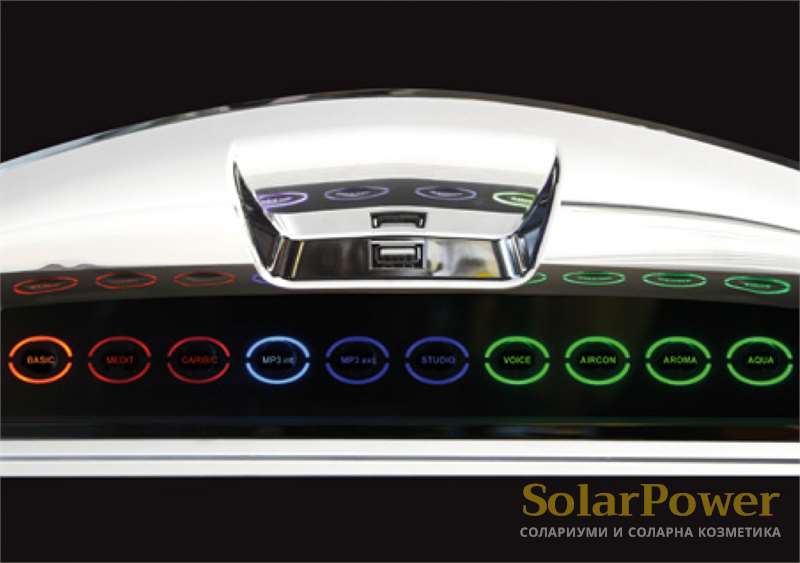 Солариум Optima Alpha Deluxe е оборудван с външен дисплей за индивидуални настройки за тен и комфорт преди всяка соларна процедура