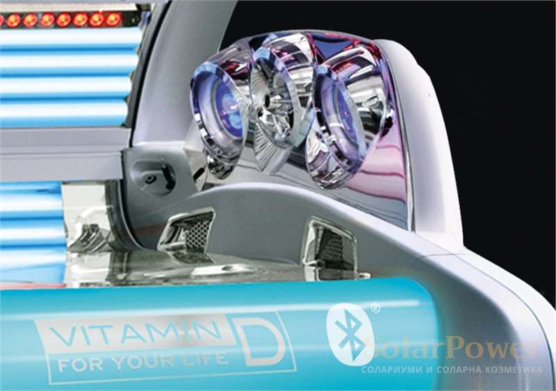 Солариум megaSun Optima Alpha Deluxe се предлага с опция за специални УВ лампи за тен на раменете
