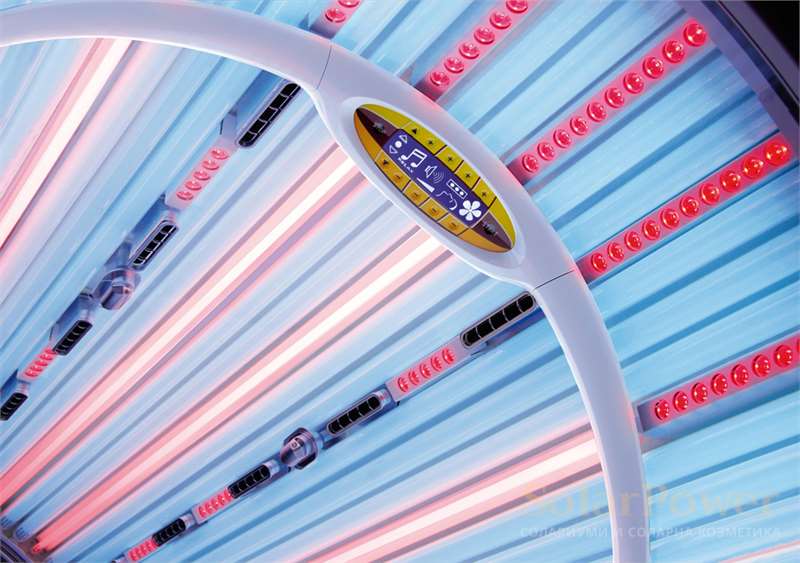 Солариум megaSun Optima Deluxe е със специални лампи с по-голяма дължина, които се използват едновременно за тен на тялото и на лицето