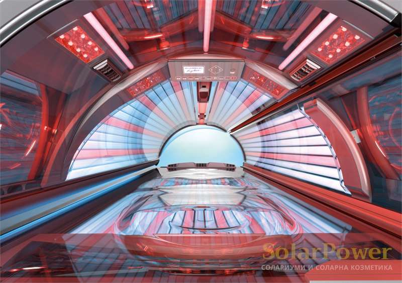 Солариум Ergoline Prestige 1600 Hybrid Performance е с Хибридна технология: Ултравиолетова светлина за тен и Червена светлина за подмладяване