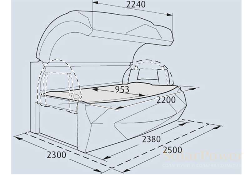 Солариум Ergoline Prestige 1600 Hybrid Performance, размери на солариум и кабина