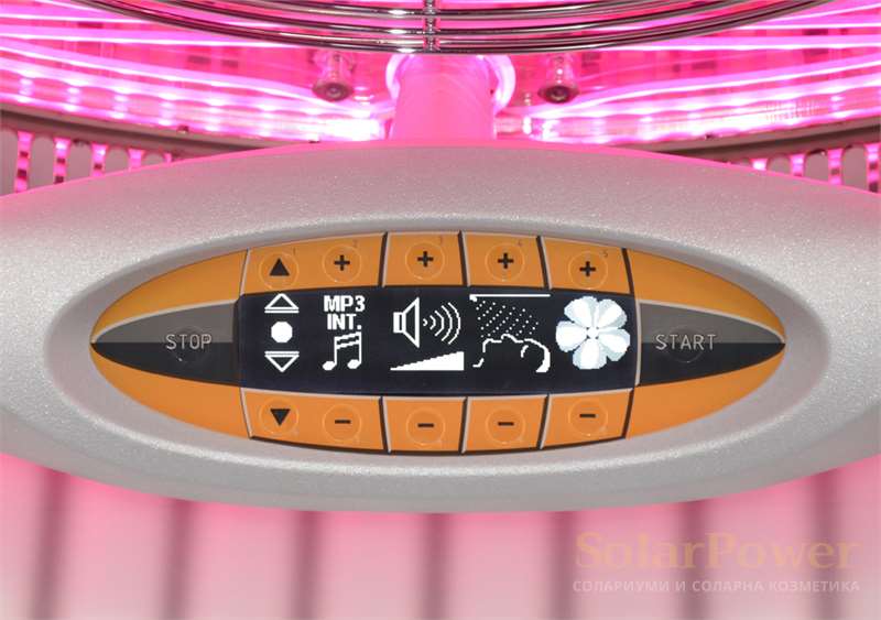 megaSun Tower pureEnergy 5.0 е с най-усъвършенстваната система за контрол на вертикален солариум, управлявате изключително лесно всички функции за комфорт