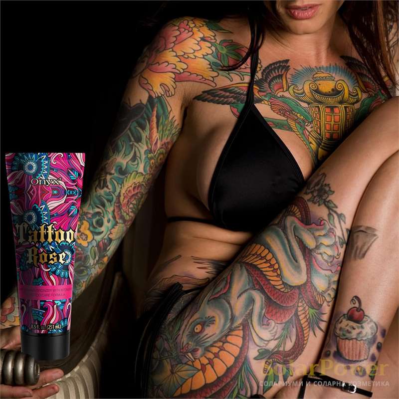 Лосион за солариум Onyx Tattoo Rose, бронзиращ тен ускорител за жени с татуировки