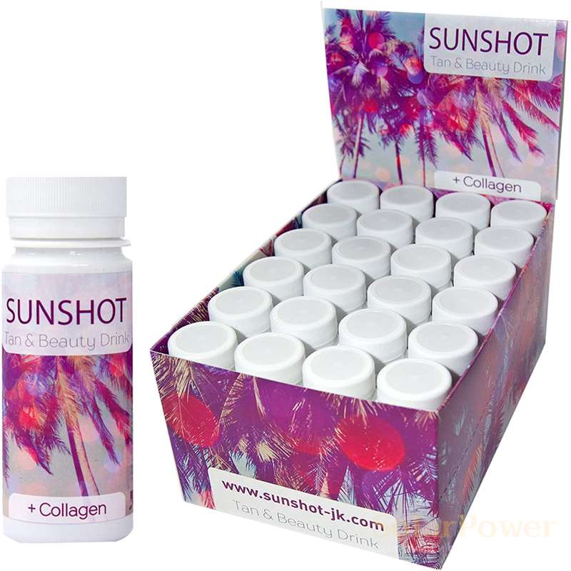 Sunshot +Collagen Tan & Beauty Drink напитка за тен и красота, за преди солариум, кутия 24 броя х 60 ml